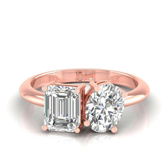 Ivana Jewels Rings Rose Gold / 14KT 2 Carat Solitaire Emerald & Oval Shape Diamonds Ring