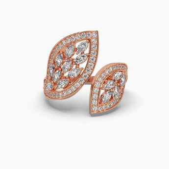 Ivana Jewels Rings Rose Gold / 14KT Marquise & Round Cut Diamond Leaf Style Ring