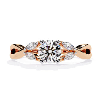 Ivana Jewels Rings Rose Gold / 14KT Single Stone Diamond Ring with Side Stones