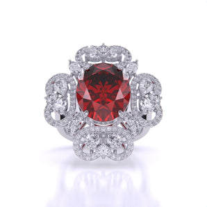 Ivana Jewels Rings White Gold / 14KT 1 Carat Oval Coloured Stone & Diamonds Ring