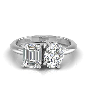 Ivana Jewels Rings White Gold / 14KT 2 Carat Solitaire Emerald & Oval Shape Diamonds Ring