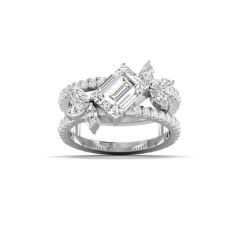 Ivana Jewels Rings White Gold / 14KT Bridal Emerald Cut Diamond Ring with Marquise Accents