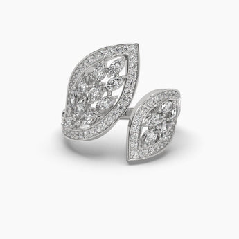 Ivana Jewels Rings White Gold / 14KT Marquise & Round Cut Diamond Leaf Style Ring