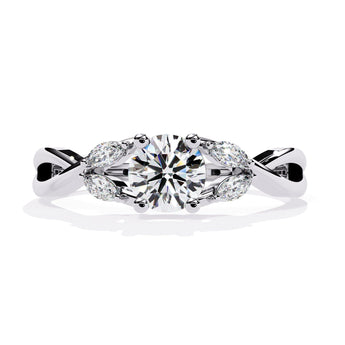 Ivana Jewels Rings White Gold / 14KT Single Stone Diamond Ring with Side Stones