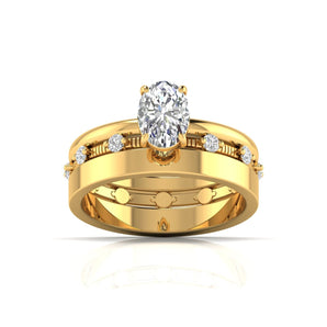 Ivana Jewels Rings Yellow Gold / 14KT 1.01 Carat Centre Solitaire Oval Diamond Celestial Circle Ring