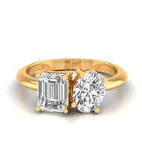 Ivana Jewels Rings Yellow Gold / 14KT 2 Carat Solitaire Emerald & Oval Shape Diamonds Ring