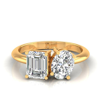 Ivana Jewels Rings Yellow Gold / 14KT 2 Carat Solitaire Emerald & Oval Shape Diamonds Ring
