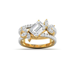 Ivana Jewels Rings Yellow Gold / 14KT Bridal Emerald Cut Diamond Ring with Marquise Accents