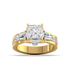 Ivana Jewels Rings Yellow Gold / 14KT Diamond Engagement Ring with Baguette Accents
