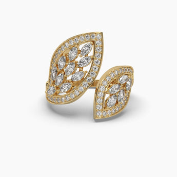 Ivana Jewels Rings Yellow Gold / 14KT Marquise & Round Cut Diamond Leaf Style Ring
