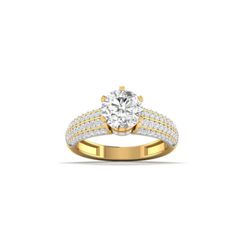 Ivana Jewels Rings Yellow Gold / 14KT Stunning Solitaire Diamond Ring with Triple Row Pave